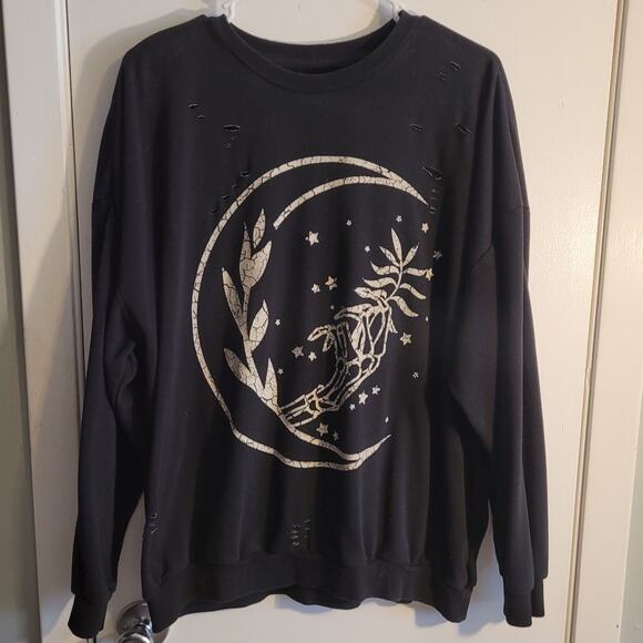 Modish Rebel Moon Stars Graphic Sweatshirt Sz S Distressed Grunge Celestial - Picture 10 of 13